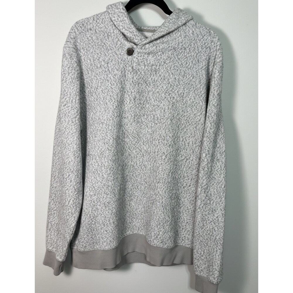 LL Bean Men Size L TALLPullover Sweater Shawl Collar Gray White Top cotton Blend